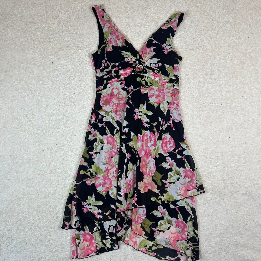 DJ Summers Black and Pink Asymmetrical Fairy Whimsigoth Coquette Floral Dress